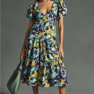 Floral Puff Sleeve Dress - Multicolor